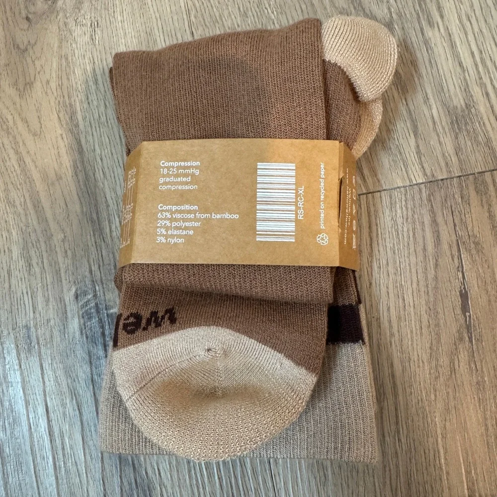 Wellow Premium Compression Socks XL Men 13-16 Brown Bamboo Graduated NEW